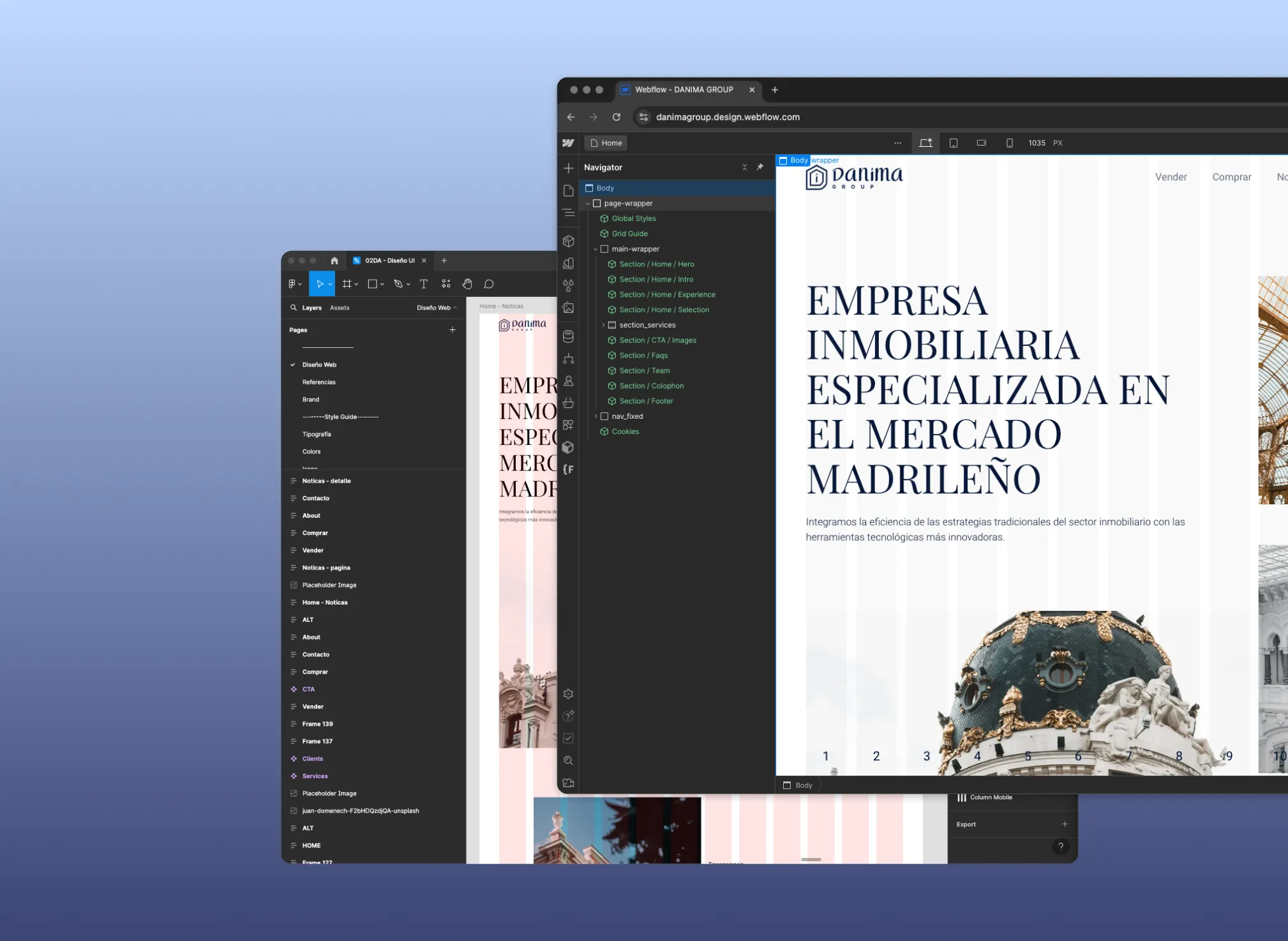 Diseño web en Figma y construcción de Webflow de Danima Group